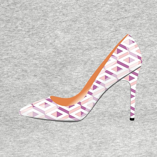 High heeled shoe in rose quartz and bodacious pink pattern by DavidASmith